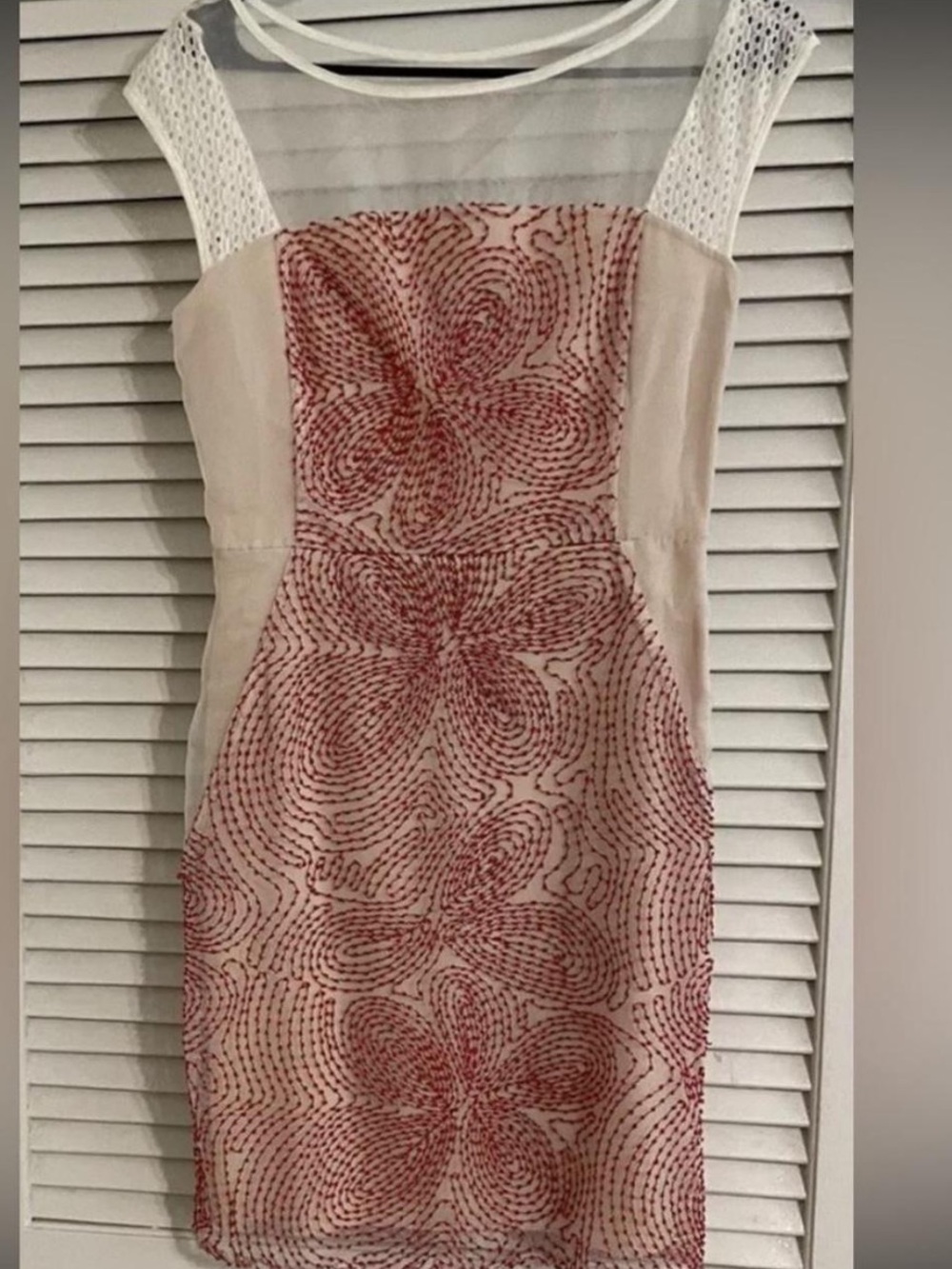Weston Anthropologie Women S Sleeveless Sheath Dress Red Ivory Embroidered